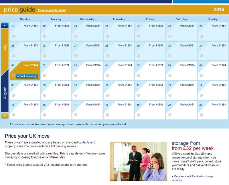 Pickfords Removal Prices